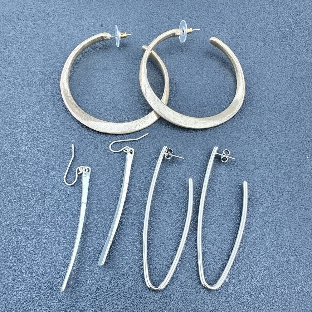 Modernist Earrings Lot Sculptural Gold Silver Tone Hoops Minimalist Modern Post